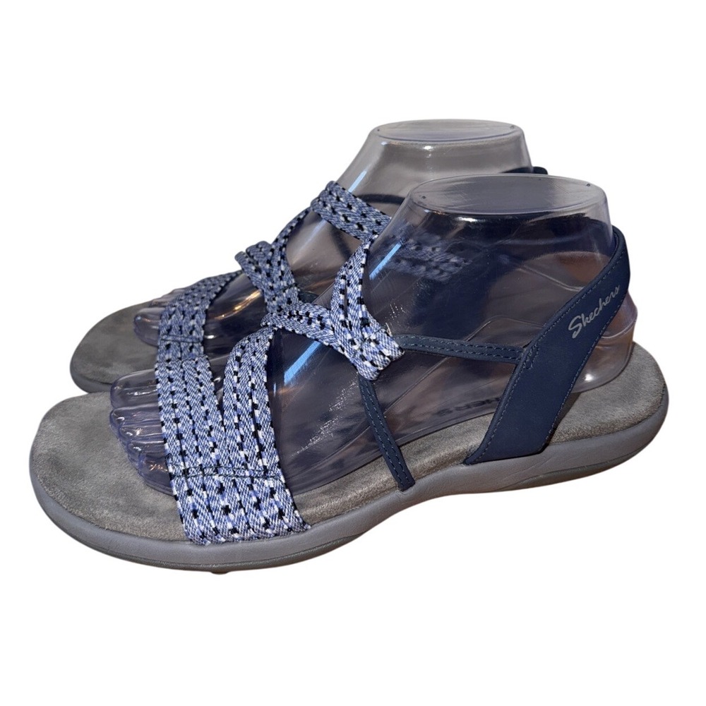 Skechers Sandals Womens 9 Reggae Strappy Blue Hook &‎ Loop Comfort Open Toe